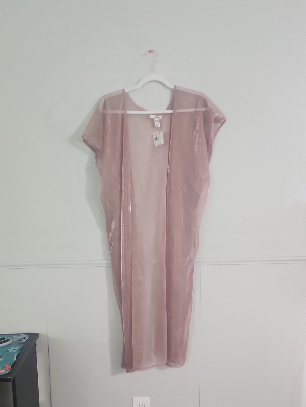 Kensie Sheer Blush Pink Mesh Duster Robe